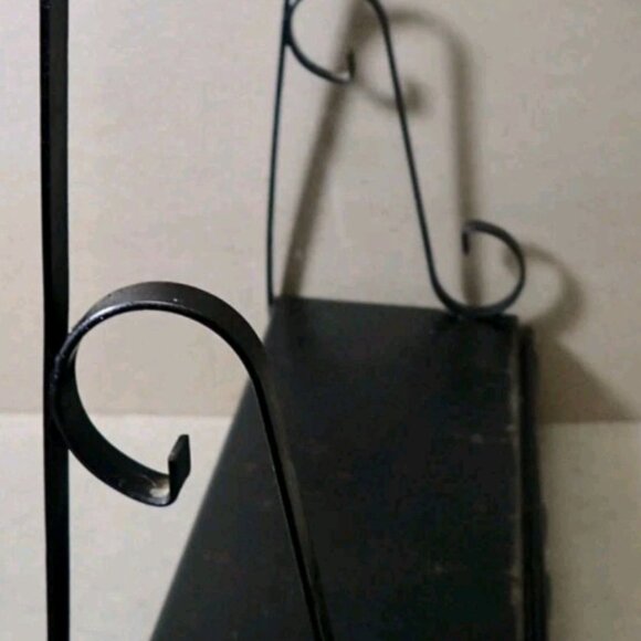 Vintage Wrought Iron Black Wall Shelf with Scroll Elements - Picture 3 of 8